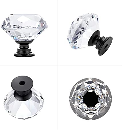 Ravinte 3 botões de cristal para gavetas de gavetas de gabinete de vidro botões em forma de diamante.