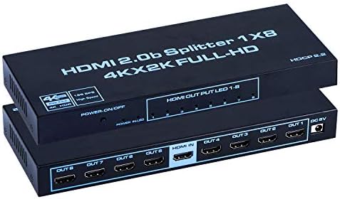 Splitter HDMI 1x8, Splitter HDMI 4K Caixa de distribuidor de vídeo de áudio, suporte HDMI 2.0B, HDCP 2.2, 4K@60Hz,