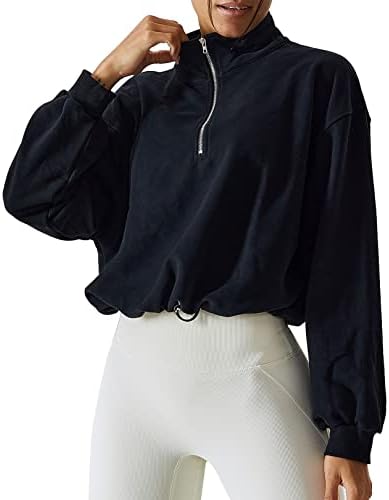 Kamidun feminino meio zíper colarinho de colarinho cortada treino de cordão tops tops sport jackets pulôver