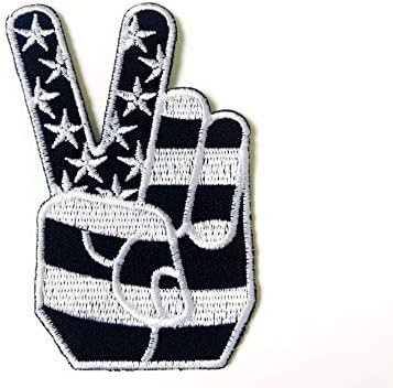 Black Two Fingers Peace Sign Bordado Ferro de costura no patch
