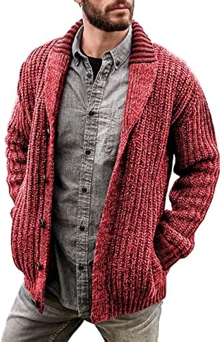 Sweater Wocachi Cardigan Casat for Mens Winter Winter Basted Collar Collar Fit Fit Fit Knit Cardigans