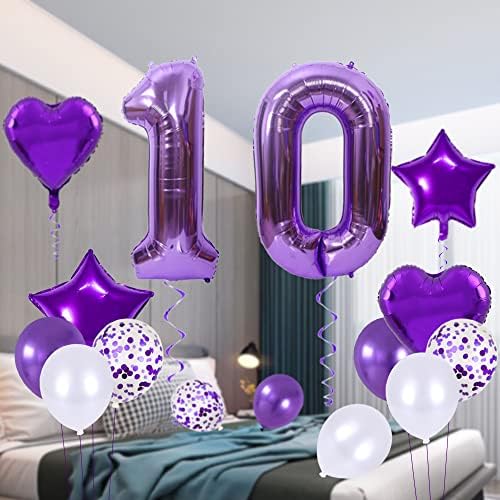 Maigendoo 10 Número Balão Conjunto de Digit Balloons Latex Balão Confetti Balão Coração Estrela Lua Folha