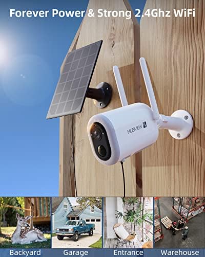 Câmera de segurança MUBVIEW Câmera de segurança ao ar livre câmeras de segurança sem fio, câmera externa sem fio, com bateria de 2k FHD, iluminação de 800 lúmens e sirene, painel solar verde, wifi de 2,4 GHz, conversa bidirecional, IP67