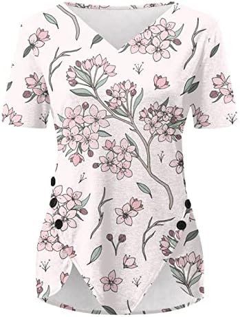 Gianthong feminino 2023 camisetas casuais de verão V de pescoço de manga curta de túnica de túnica decoração