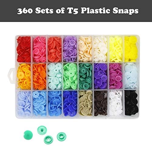 Snaps e alicates de encaixe, 360 conjuntos de tamanho T5 plástico snaps com alicate para costura e