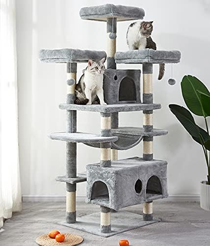 Torre de gato, 67 polegadas de gato de vários níveis, parede de árvores de gato com postes de arranhões cobertos
