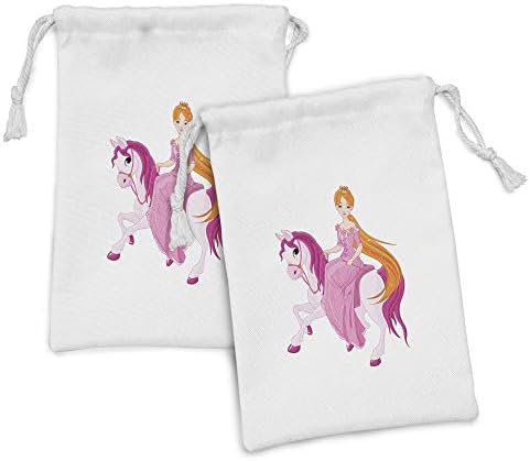 Conjunto de bolsas de tecido de pônei de Ambesonne, desenho animado sentado em um cavalo com cena de conto infantil