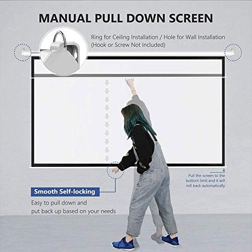 Manual Liruxun Pull Tela do projetor 60 72 84 100 polegadas 4: 3 Tela de projeção portátil de bloqueio automático Widescreen