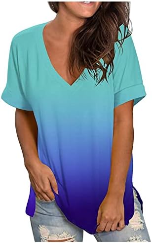 Tops de verão para mulheres Moda V Bloups Print Print Bloups Logo Fit Sleeve Camiseta 2023 Camisas casuais