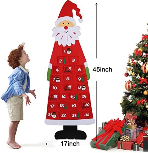 Adorando o calendário do advento de Natal 2021 para crianças, pendurando o calendário de contagem regressiva de Santa Xmas com 24 dias de bolsos para as decorações de férias de escritório em casa de parede
