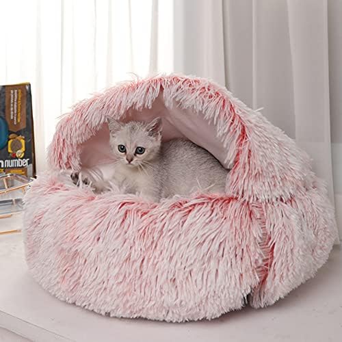Cama de gato de boyadoni redonda redonda macia de pelúcia de gato com capuz de capa Donut para cães gatos