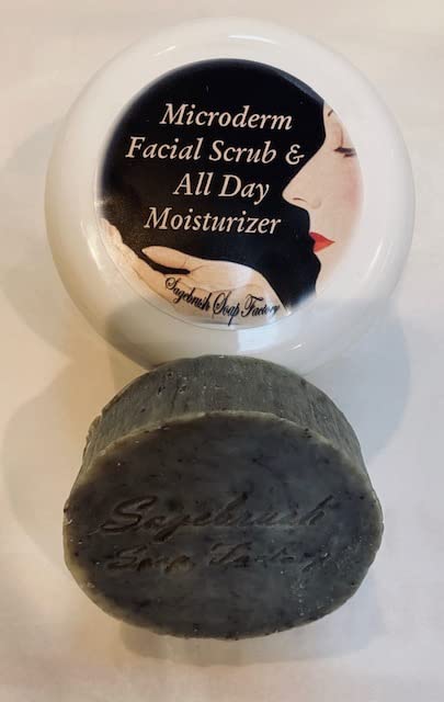 SAGEBRUSH SOAP FACTORY Microderm Facial Scrub e Hidratante durante todo o dia mais sabonete de argila marinha