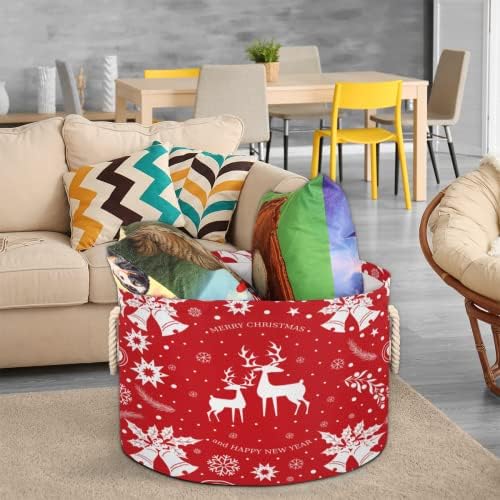 Festivo Deer de Natal Grandes cestas redondas para cestas de lavanderia de armazenamento com
