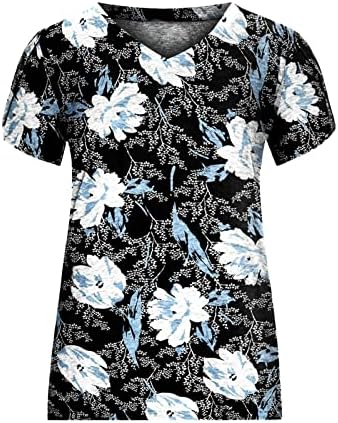 Camiseta da blusa para mulheres outono de verão de manga curta vneck algodão gráfico solto fit