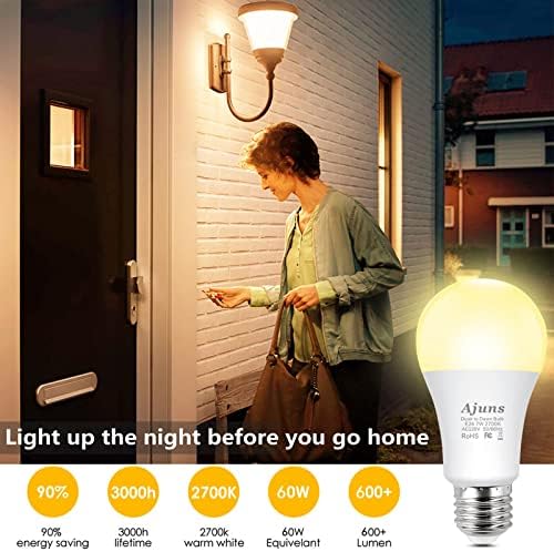 Lâmpadas de lâmpadas LED de Ajuns Dusk to Dawn, lâmpadas de sensor ao ar livre 7w E26 Auto Light Light/Off,