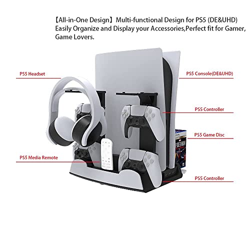 JDDWIN PS5 Estação de ventilador de resfriamento vertical de suporte para P5 de & uhd com 13 jogos de armazenamento,