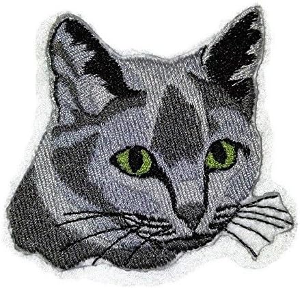 Incrível retratos personalizados de gatos [rosto russo de gato] Ferro bordado em/esgoto [3 x 3] feito nos