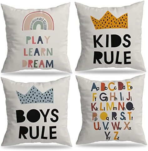 Play Learn Dream Kids Regras Recurso dos meninos Regra de travesseiro de alfabetismo, 18x18 polegadas de