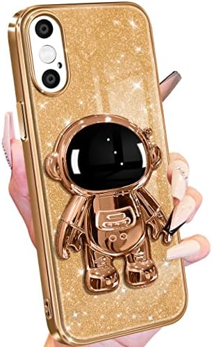 Buleens para iPhone X/XS Caso astronauta, caixas claras para iPhone X/Xs com papel glitter e spaceman