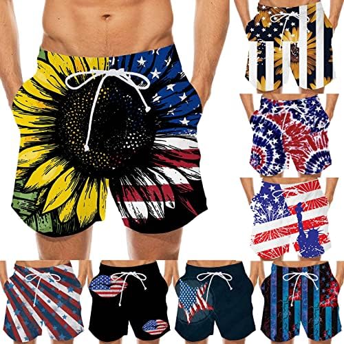 Mens shorts de natação rápida seca 5 American Flag Swim Trunks Board Shorts Award de banho com revestimento de