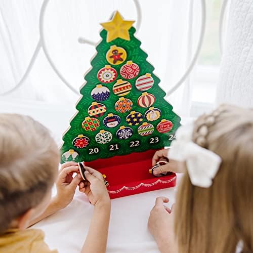 Melissa e Doug Wooden Advent Calendar - Árvore de Natal magnética, 25 ímãs - Treça de férias Countna