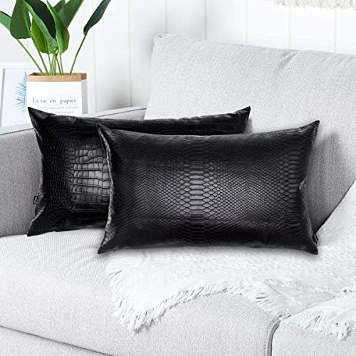 Hddahua Black Snake Skin Skin Faux Leather Pillow Capa - Sofá Cushion Case - Covers de arremesso moderno decorativo