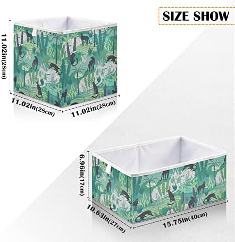 Emelivor Panteras de folhas tropicais Bin cubos de armazenamento cubos de armazenamento dobrável cesta