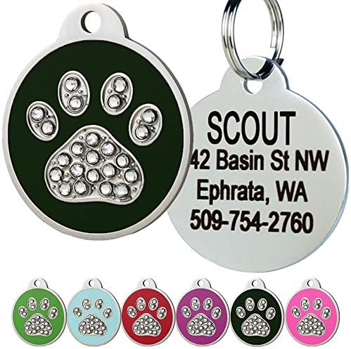 Prinha de pata GOTAGS, etiquetas de identificação com aço inoxidável com cristais swarovski para cães e gatos.