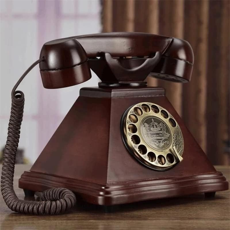 N/A Dial rotativo antigo telefone fixo Telefone europeu de madeira sólida retrô telefone telefone em casa telefones