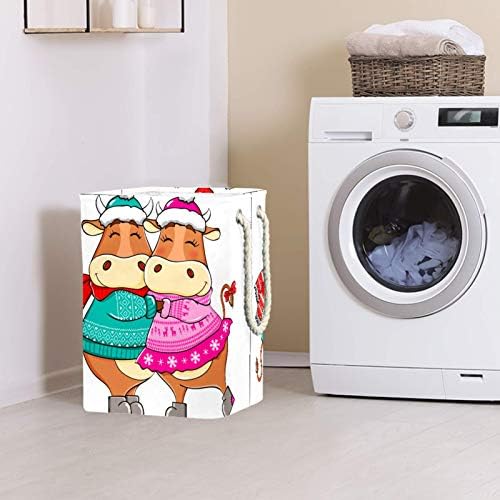 Homomer Laundry Tester Happy Bull casal em chapéu de inverno e lenço colapsível cestas de lavanderia