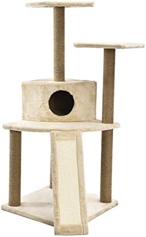 Basics Cat Condo Tree Tower com caverna e rampa - 29,5 x 27 x 52 polegadas, bege
