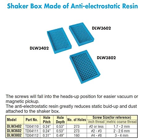 Nitto Kohki TD04112 Shaker Box, modelo DLW3802, 4 - 8 Tamanho do parafuso, resina anti -eletrostática