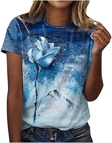 Camiseta Floral Graphic Women Fall Summer Summer Sleeve Crewneck Crewneck Brunch Top Tshirt For Girls E2 E2