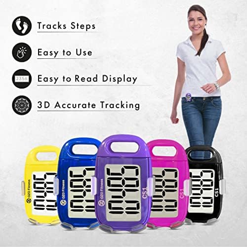 OZO Fitness CS1 Pedômetro Easy for Walking - Counter de etapa com tela grande, clipe e cordão