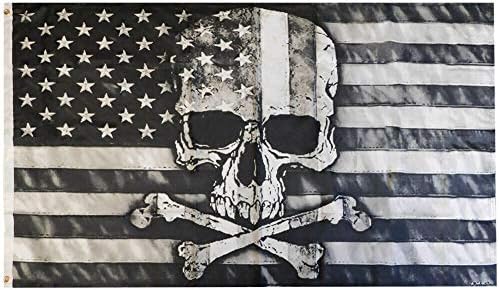 EUA American 50 Star Skull N Bones Black Grey 100d Tito Poly Nylon 3x5 Flag