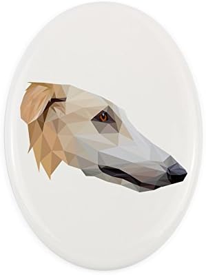 Borzoi, placa de cerâmica de lápide com uma imagem de um cachorro, geométrico