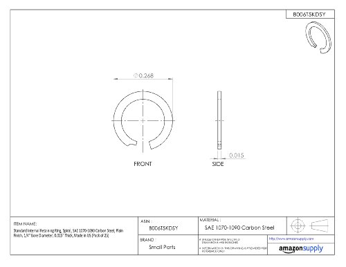 Anel de retenção interno padrão, Spiral, SAE 1070-1090 Aço carbono, acabamento simples, diâmetro de 1/4 de