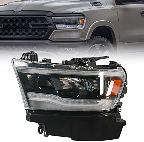 Montagem do farol de Fione LED para Dodge Ram 1500 2019-2022 Tampa preta do lado do motorista