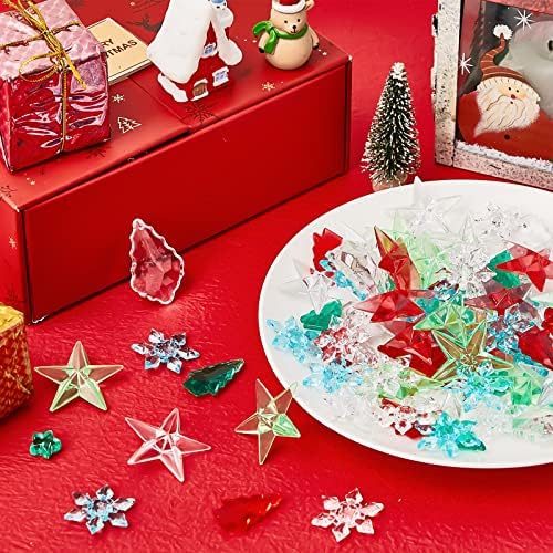 240 PCS Mini ornamentos de estrela acrílica Mini árvore de Natal Mini Ornamentos de Floco de Neve Tabela