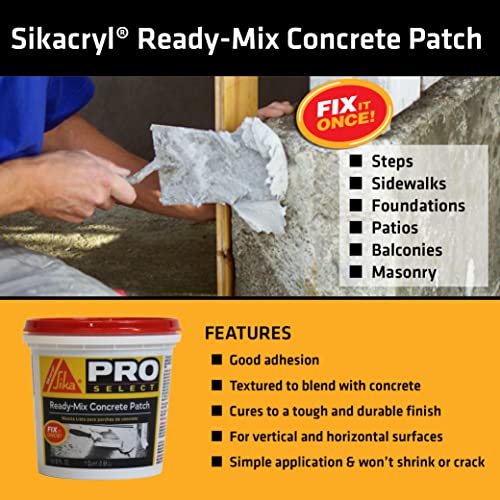 Sikacryl Ready Mix Concrete Patch, cinza. Um patch texturizado pronto para uso para reparos e rachaduras