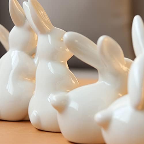 Veemoon Bunny estátua Cerâmica Modelo de coelho branco estatueta decoração de animais mini desktop decoração