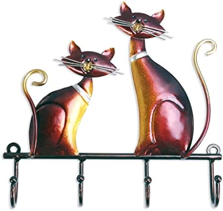 WFJDC CAT GANHO DE PAREDE ART DECO HANGER CAT Sculpture Hook Mount com 4 ganchos Acessórios para casa