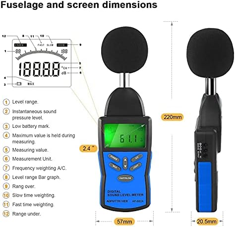 UXZDX CuJux Medidor de nível de som digital ， Volume de ruído Testador de monitoramento de decibel