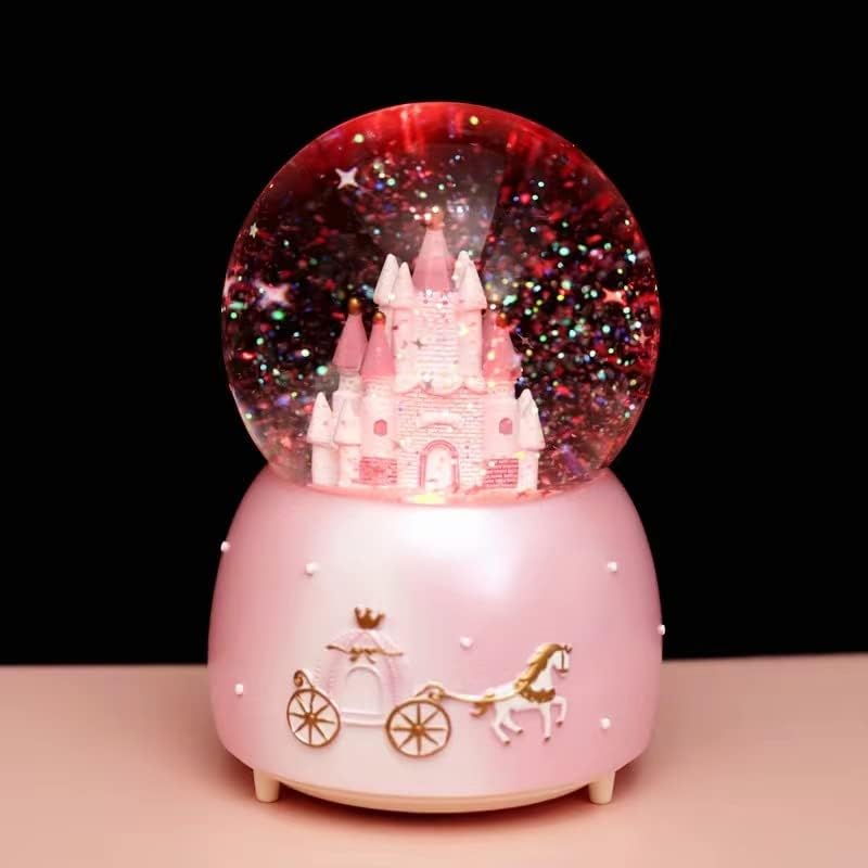 CASTLE CRISTAL Ball Music Box LED Caixa musical de rotação leve Princesa Crystal Globe Auto Snowing Night Light