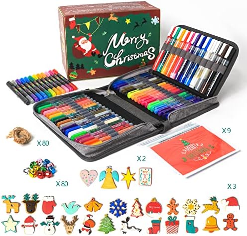 Conjunto de arte 48 colorido de canetas de tinta acrílica Decorações de Natal, 80pcs Inacabado