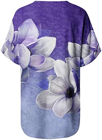 Summer manga curta feminino casual tops de verão floral curto v camiseta de pescoço de pescoço impresso
