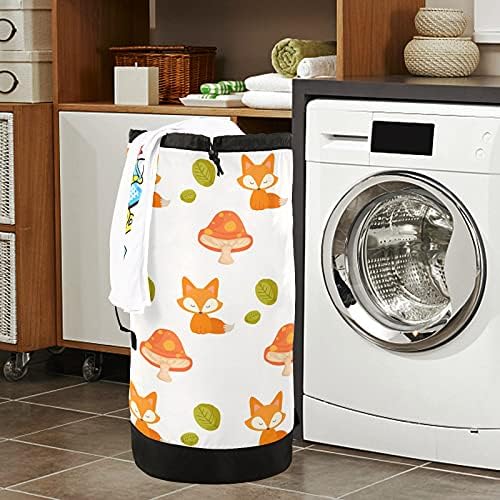 Feliz Dia de Ação de Graças Mushroom Fox Laundry Bag com tiras de ombro para lavanderia Backpack Bolsa Fechamento