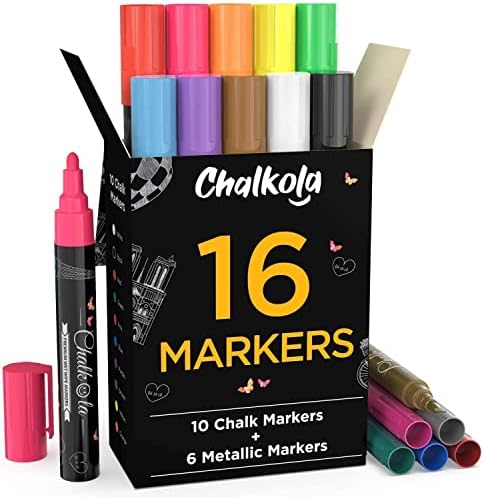 Pacote de arte chalkola - 16 marcadores de marcadores + 8 luminosos 15mm