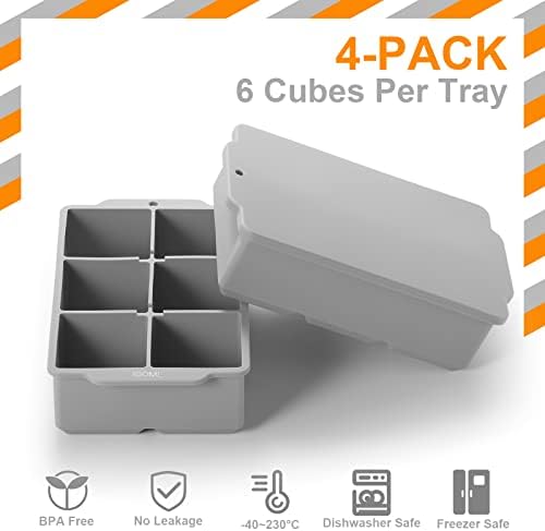 Bandejas de cubo de gelo de silicone nax caki com pacote de tampa de 4, moldes de congeladores de cubo