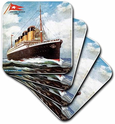 3drose cst_149236_1 Linha de estrela branca vintage S.S. Titanic Soft Coasters, conjunto de 4